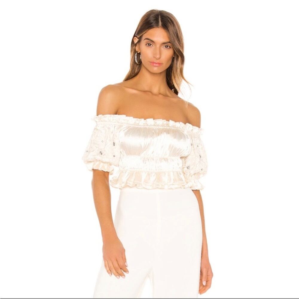 NWT NBD‎ Revolve Jelena Satin Embellished Crop Top Ivory Sz S